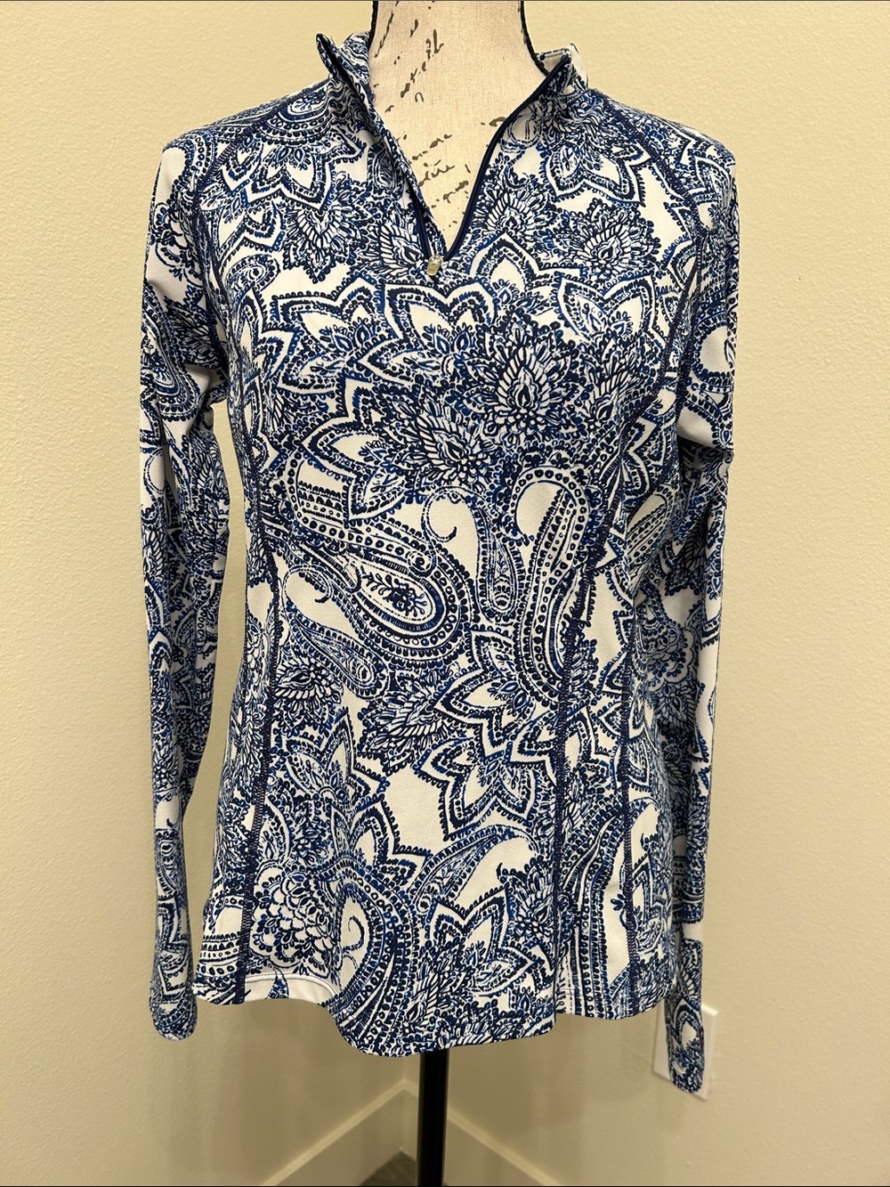 Coolibar Blue Paisley Quarter-Zip Long Sleeve Sports Top